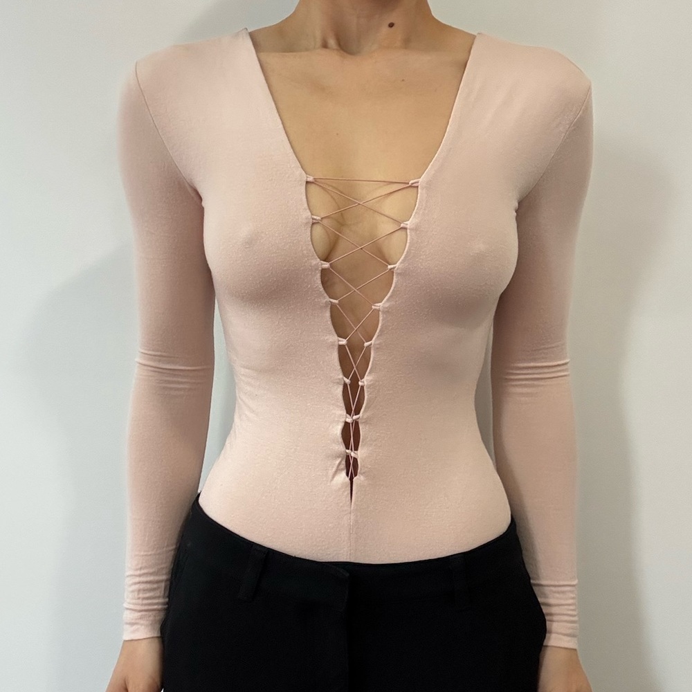 Alexander Wang Pink Lace-Up Bodysuit XS
